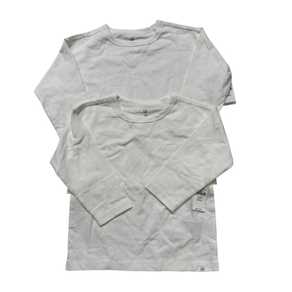Gap White Long Sleeve Top Tee Basic Crewneck Boys Girls 5T NWT Set 2PC Bundle - Picture 1 of 4